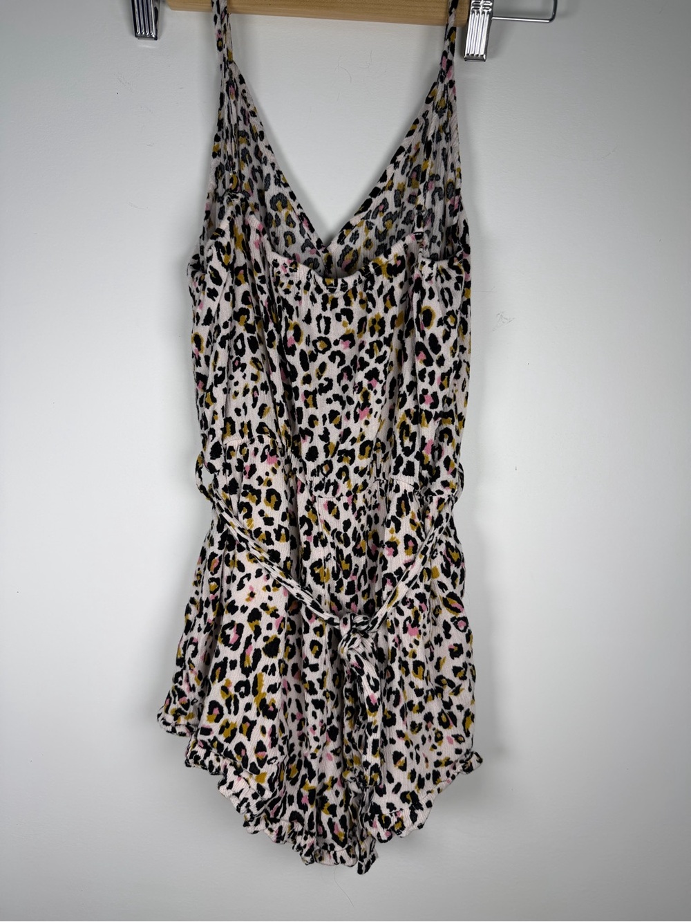 Mm mm mm Leopard Print Romper with Spaghetti Straps in Pink, Black & Tan - Picture 2 of 9